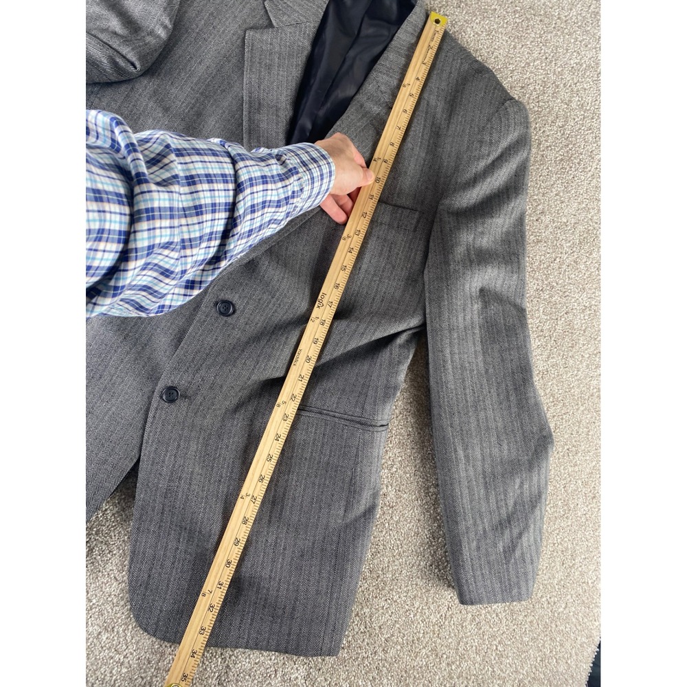 Jos A Bank Classic Collection Grey Herringbone 100% Wool Blazer Sport Coat 44L - Picture 12 of 14
